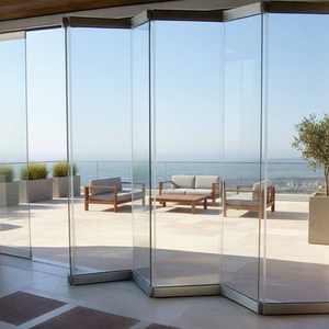 Système de porte accordéon en verre moderne pour extérieur avec panneaux en verre trempé pour cloisons et patios - Product Image 1