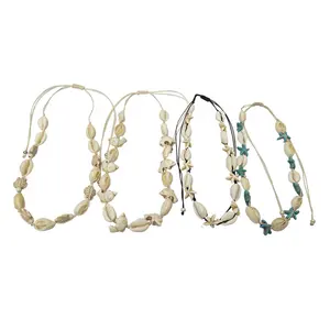 Пляжные украшения в стиле бохо, Женская восковая веревка, ожерелье из натуральных морских ракушек, морское животное, каменное ожерелье, оптовая продажа