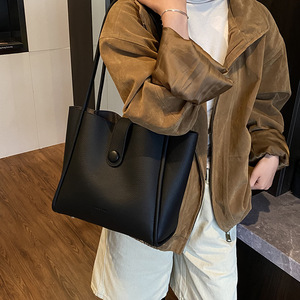 Minimalist Vintage Waterproof <strong>Large</strong> Capacity PU Tote <strong>Bag</strong> for Women with Inner Pouch Long Handle Shoulder Work - Product Image 3