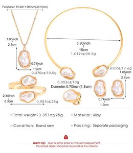 ชุดเครื่องประดับโลหะผสมชุบทองวินเทจสำหรับผู้หญิง แหวนมุกสีขาวทันสมัย สร้อยคอ ของขวัญสำหรับงานแต่งงาน งานหมั้น - Product Image 3