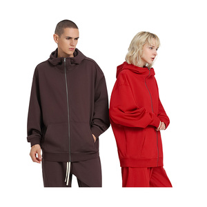 Wholesale High Quality 100% Cotton Heavyweight Padded 550gsm Comfortable Casual Fashionable Street Oversized High-<b>Zip</b> <b>Hooded</b> - Product Image 3