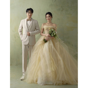 Wedding Dress Strapless High Waist Ball Gown Tulle Netting Simple Forest Style With Train For Photography - Product Image 4