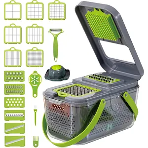 22 In 1 Pro Vegetable Slicer With Handle Vegetable Cutter With Colander Basket And Container Multifunctional Vegetable Chopper
