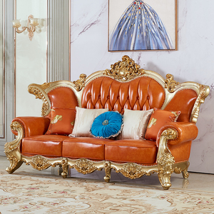 JINS-Ensemble de canapés italiens luxueux de style royal et classique, meubles de palais en cuir doré, 1 2 3 sièges, salon, villa de Dubaï - Product Image 6