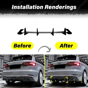 สปอยเลอร์กันชนหลังสำหรับรถยนต์ S3 8V Hatchback ปี 2017 2018 2019 2020  พร้อมดิฟฟิวเซอร์  ชุดป้องกันภายนอก - Product Image 2