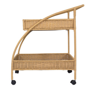 Chariot de service en rotin à deux étages pour hôtel/restaurant, étagère de rangement commerciale pour restaurant, chariot mobile de livraison de nourriture. - Product Image 2