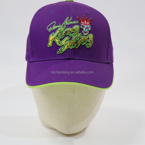 Gorra de Béisbol Morada Personalizada con Bordado de Calavera, Borde Verde Fluorescente, Hebilla Metálica Ajustable para Uso Casual y Urbano - Product Image 1