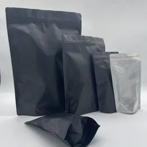 Food Grade Zipper Top Resealable Spices Packaging Stand Up Zip Lock Dried Food Pouch Glossy Black Bag