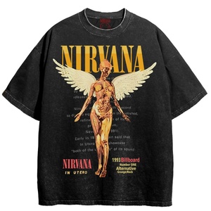 เสื้อยืดพิมพ์ลายดิจิทัลสไตล์พังก์ทรงหลวมแบบวินเทจลายบาติกฟอกสีสไตล์ร็อคแบนด์ <span class=keywords><strong>Kurt</strong></span> <span class=keywords><strong>Cobain</strong></span> - Product Image 5