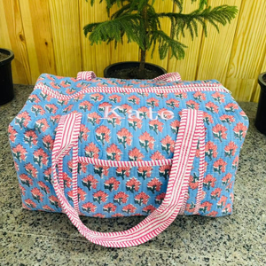Bolsa de Viaje Grande de Algodón para Mujer, Bolsa de Lona Acolchada Hecha a Mano, Bolsas de Viaje con Estampado de Bloques, Bolsas de Mano - Product Image 1