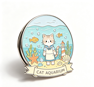 Cartoon Cat Aquarium Metal Lapel <b>Pin</b> Enamel Cloisonne <b>Badge</b> Round Shoulder <b>Pin</b> Gift Collectible - Product Image 2