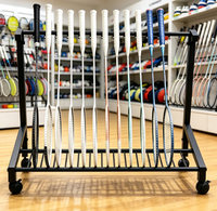Support de rangement moderne pour raquettes de badminton avec roulettes, présentoir métallique pour raquettes de sport, organisateur pour salle de sport, terrain de sport, club, équipement de rangement