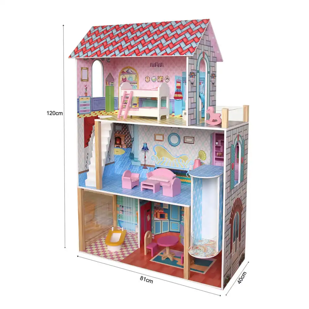 12個の家具とエレベーターを備えた甘い家の新しいDIYかわいい子供木製おもちゃ人形の家子供のための創造的な木製のプレイハウス3