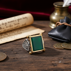 Square Cut Green Agate Gemstone Square Shape Authentic <b>Men</b> 925 <b>Ring</b> Ottoman Signet Design Wholesale Handmade 925 Sterling Silver - Product Image 2