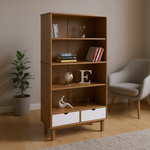 Librería Moderna de Madera de Pino con 4 Estantes y Cajones, Muebles para Sala de Estar - Product Image 2