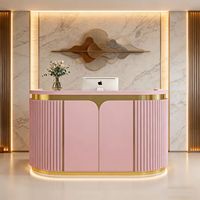 Bureau d'accueil moderne et minimaliste en bois - Design durable, écologique et personnalisable pour hôtels et centres commerciaux, avec éclairage LED, idéal pour les bureaux de luxe