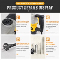 Marteau perforateur rotatif électrique robuste 1320W, force d'impact 5J, avec 3 forets, 2 burins, coffret à outils portable en polyéthylène thermoformé