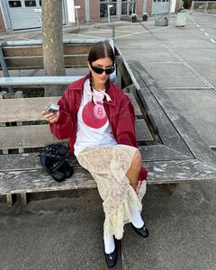 2025 automne nouvelles femmes Style américain en <span class=keywords><strong>cuir</strong></span> PU manteau veste fermeture éclair Cardigan poche revers col Vintage vêtements d'extérieur veste - Product Image 5