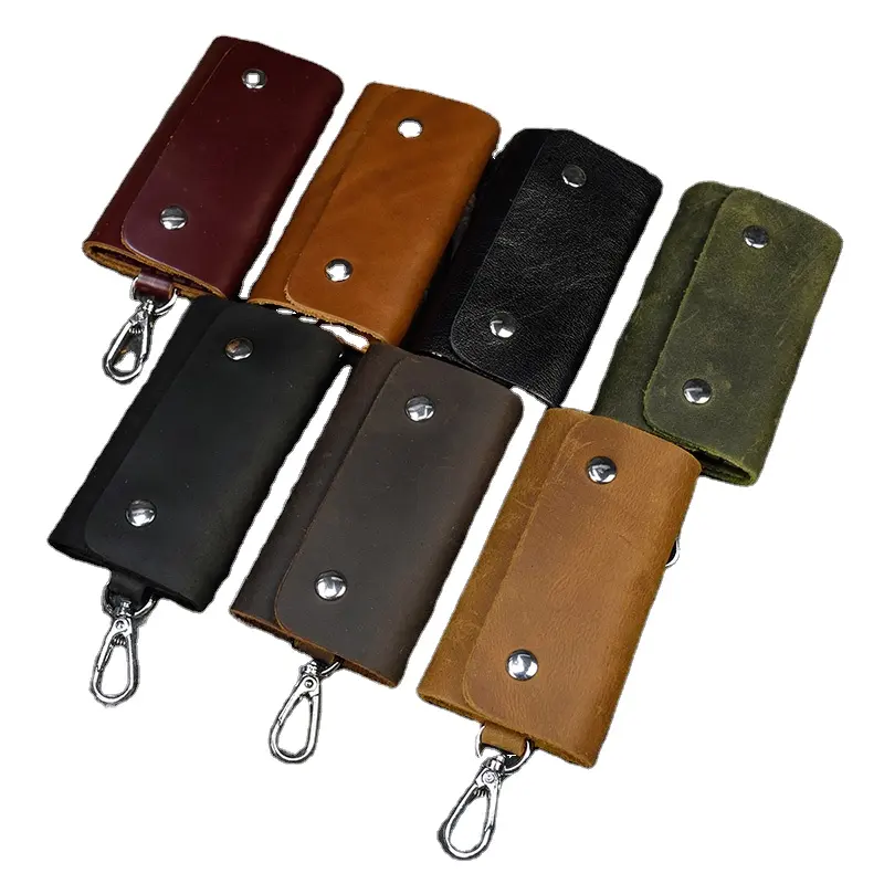 Vintage Crazy Horse Genuine Leather Keychain Men Women Key Holder Cow Split Car Key Bag Wallet Housekeeper Keyring Case wallets