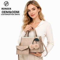 Ensemble de sacs à main vintage pour femmes, 2 pièces : sac fourre-tout et sac seau, avec porte-clés pompon en fourrure, grande capacité, logo personnalisé, fermeture à chaîne, vente en gros