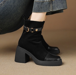 Bottines Chelsea imperméables pour femmes avec doublure en peau de mouton, motif léopard/à fleurs, hauteur mi-mollet, fermeture éclair, bout fermé, toutes saisons - Product Image 6