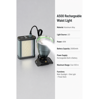 Lampe LED laser A500 40W à suspendre à la taille, 20000mAh, rechargeable, en alliage d'aluminium, avec banque d'alimentation USB Type-C, lampe latérale, faisceau de 500m, pour le camping