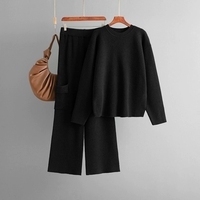 Ensemble de vêtements de détente automne-hiver pour femmes: pull à col rond et pantalon à jambes larges