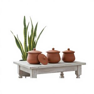 Juego de ollas de barro terracota ecológicas, saludables, antiadherentes, resistentes al óxido, de nuevo diseño (Juego de 3 con tapas) - Product Image 1