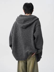 Suéter Abrigo Holgado y Cálido para Otoño e Invierno, Estilo Informal, Cárdigan de Punto con Capucha, Simple y Versátil - Product Image 2