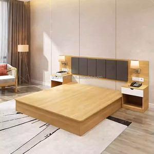 Modern Standard Hotel Room Furniture Sets Custom Low Price Wooden Twin <b>Single</b> Bed Frame With Upholstered <b>Headboard</b> & Nightstands - Product Image 5