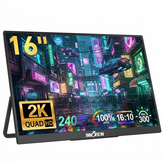 16 Inch Portable Monitor With Eye Care 2560X1600 240Hz Refresh Rate Built in Speakers for Business Gaming and Home Use
