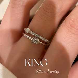 King Silver Jewelry Geometric <b>Ring</b> <b>Set</b> <b>Gold</b> Silver Pave Setting Unisex Gift - Product Image 3