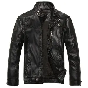Manufacturers direct sales of men's motorcycle leather to do old wash collar plus fleece men's leather coat