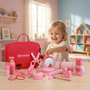Ensemble de maquillage en bois Montessori pour filles, jeu d'imitation, kit de <span class=keywords><strong>salon</strong></span> de beauté, miroir, sac de <span class=keywords><strong>rangement</strong></span>, apprentissage précoce 4-6 mois - Product Image 1