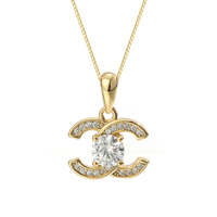 Heißer Verkauf Halskette CZ 925 Sterling Silber Gold Überzogene Zirkon Brief Anhänger für Frauen