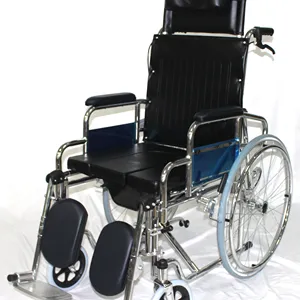 Manual High back folding reclining commode wheelchair with toilet for elderly disable people