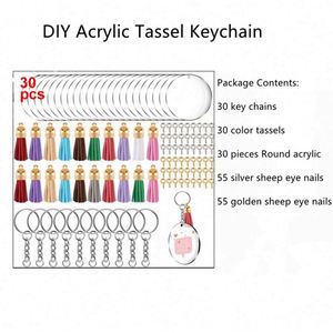 Blank Acrylic Keychain Sublimation Transparent <b>Circle</b> Blank KeyChain Tassels Set Acrylic Blank Key Chain Sublimation DIY Keyring - Product Image 4