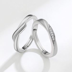 Anillo De Pareja <b>Silver</b> Plated <b>Adjustable</b> Open <b>Ring</b> for Women Men Wedding Geometric Jewelry Zircon Couple Jewelry Finger Band - Product Image 4