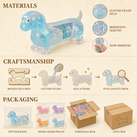 Jouet Squishy Teckel Anti-Stress à Remontée Lente en TPR, Jouet à Presser Chien Saucisse avec Gel Pailleté, Fidget pour Adolescents et Adultes, Vente en Gros