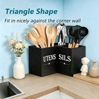 Porte-ustensiles de cuisine extra large avec 3 compartiments, support d'ustensiles d'angle pour comptoir, organisateur d'ustensiles en bois