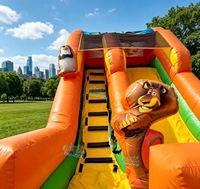 Toboggan gonflable en PVC sur le thème des pingouins, toboggan gonflable de dessin animé avec escalier d'accès pour les fêtes d'anniversaire des enfants, location pour événements