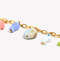 Pendentif en céramique coloré motif poisson marin, style européen et américain, en acier inoxydable plaqué or 18 carats, fait main, pour collier DIY