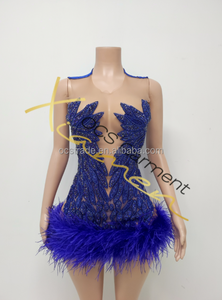 MF Para Mujeres Robes moulantes en maille transparente sexy Robe de soirée club sans manches en strass scintillant avec plumes - Product Image 5