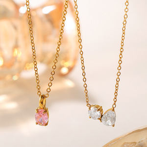 Collier Pendentif Tendance en Acier Inoxydable Plaqué Or 18K avec Pierre Zircon, Chaîne Clavicule, Bijou de Soirée au Design Irrégulier - Product Image 2