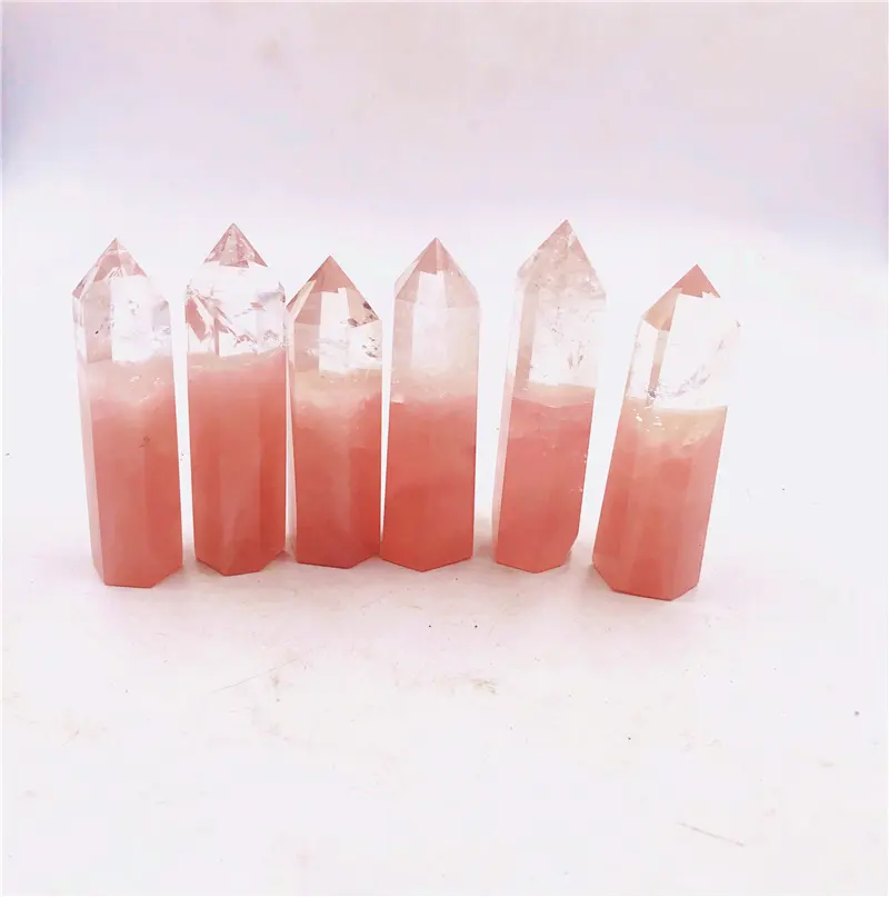 Wholesale crystal point customized half rose quartz crystal and clear crystal glued point wand