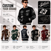 Veste de baseball en laine noire avec logo personnalisé pour homme, manches en cuir, veste de style universitaire, broderie de patch en chenille, fabrication OEM