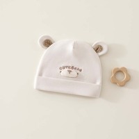 Bonnet pour bébé CUTEBEAR avec oreilles d'ours |   Bonnet tricoté avec oreilles 3D, applique à pois sur le dessus et bord plié, rose, bleu, crème |   Nouveau-né