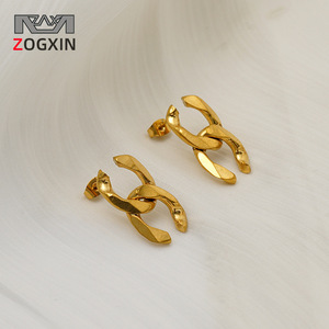 ZOGXIN Geometric <b>Stud</b> Earrings Gold Electroplated 18K <b>Titanium</b> Steel Twisted X Shape Fashion Jewelry - Product Image 1