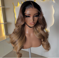 Peluca de Cabello Humano 100% con Ondas Ombre y Encaje Frontal, Densidad 180%, Cierre de Encaje HD 4x4, Pre-Desplumada, para Uso Diario