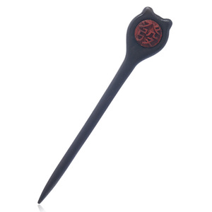 Épingle à cheveux minimaliste rétro en ébène avec un design de caractères « Gong Xi » (double bonheur) et « Fa Cai » (prospérité), polyvalente et - Product Image 5